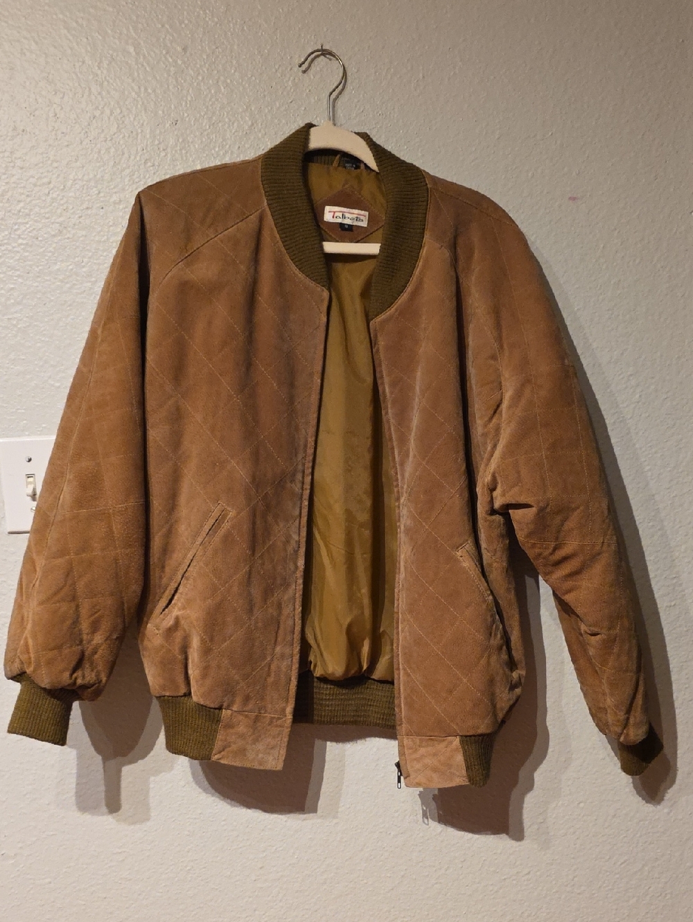 Talbots Quilted Suede Bomber Jacket in Tan